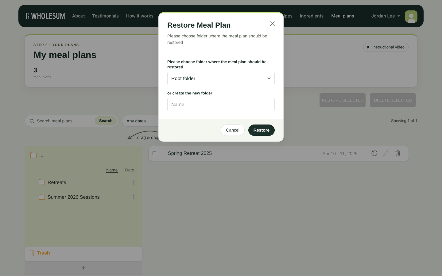 Choosing where to restore a plan