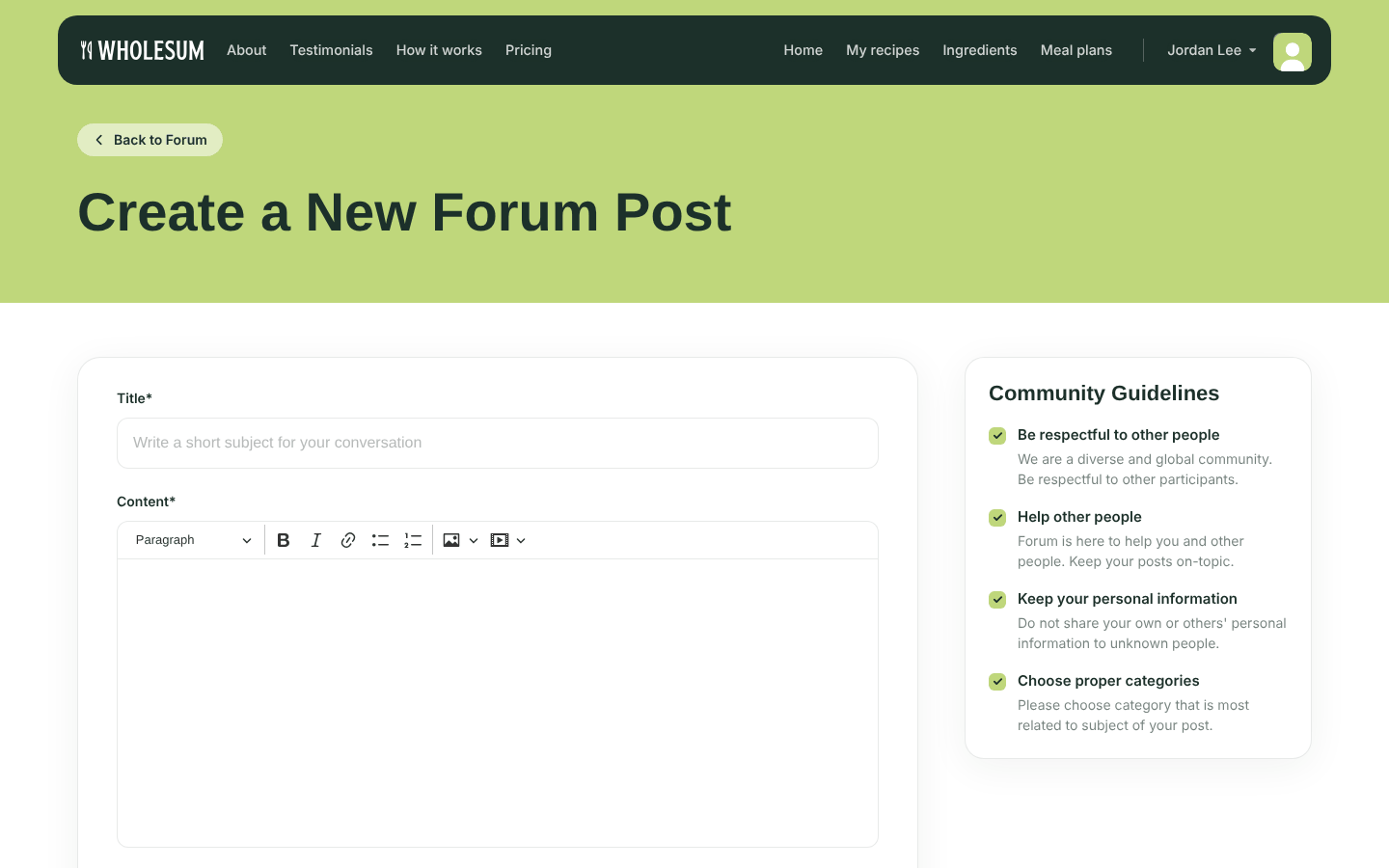 Writing a new forum post