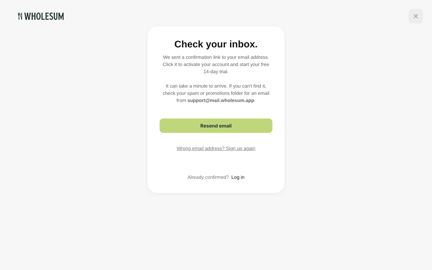 The Check your inbox page