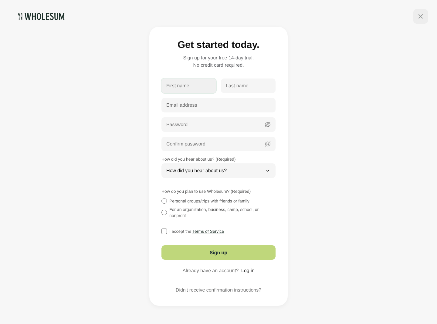 The sign-up form