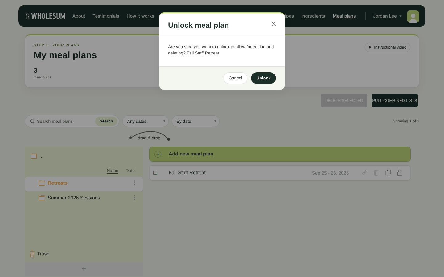 Unlocking a meal plan