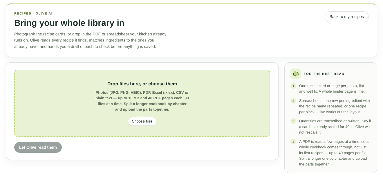 The bulk import page