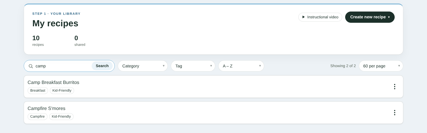 Searching the recipe list