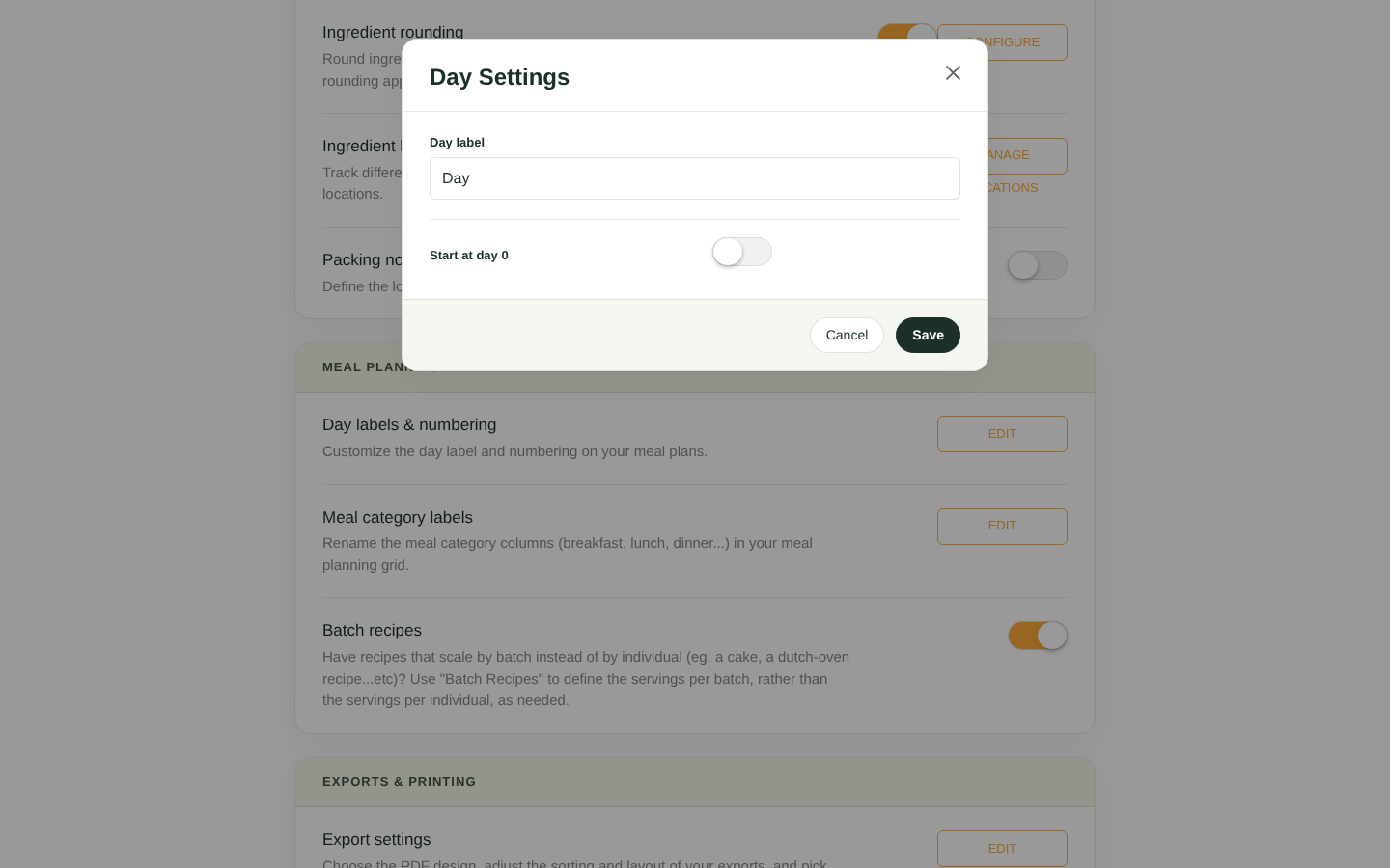 Day label settings