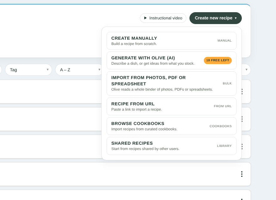 The free-requests badge in the Create new recipe menu