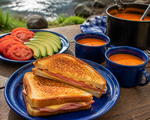 Grilled Ham & Cheese Sandwiches with Tomato Soup