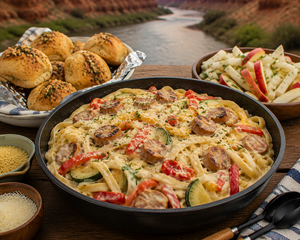 Muddy River Pasta Alfredo with Garlic Rolls