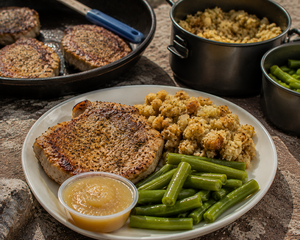Phantom Ranch Pork Chops with Stuffing & Beans