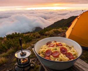 Mac and Cheese with Salami and Hot Sauce